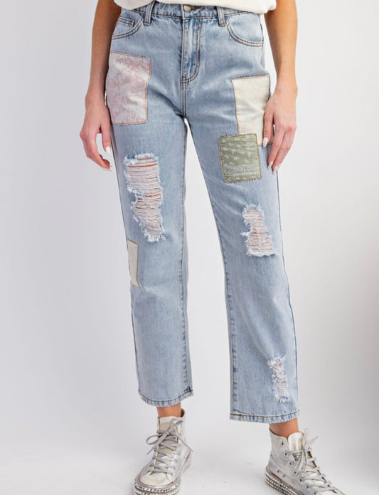 Denim patchwork jeans
