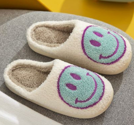 Blue smiley face slippers