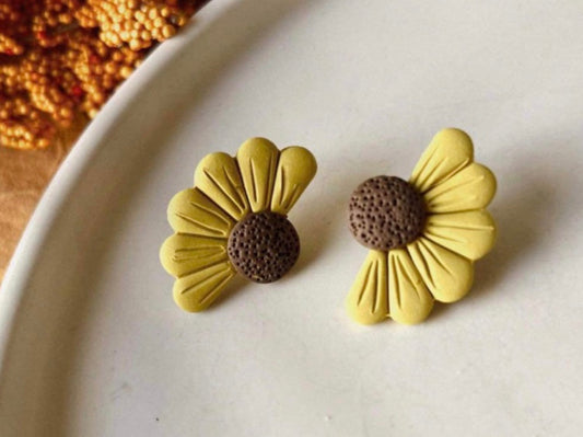Sunflower clay earrings